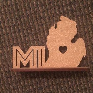 Michigan outline gold wood cut